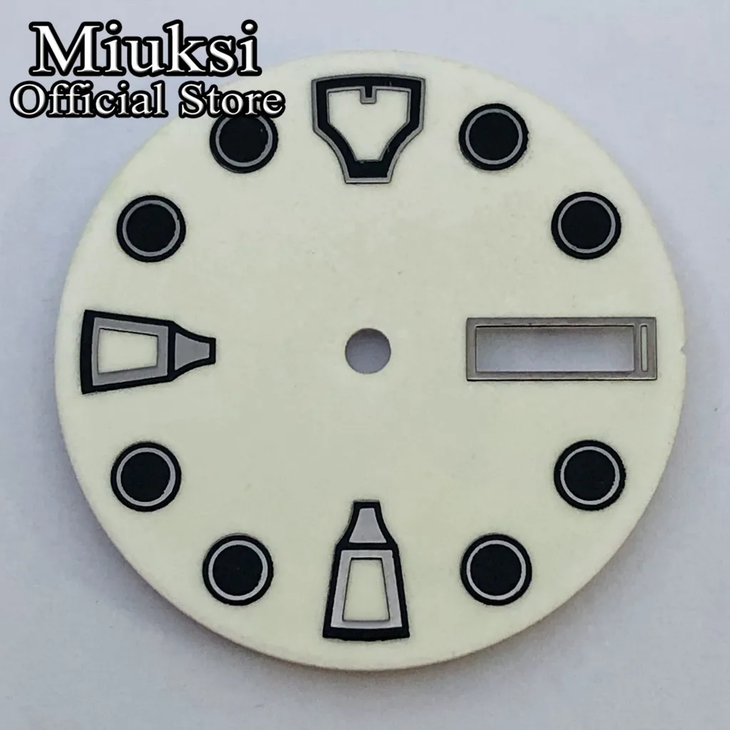 Miuksi 28.5mm white watch dial green luminous dial fit NH36 movement fit 3 o'clock crown 3.8 o'clock crown 4 o'clock crown
Miuksi 28.5mm white watch dial green luminous dial fit NH36 movement fit 3 o'clock crown 3.8 o'clock crown 4 o'clock crown