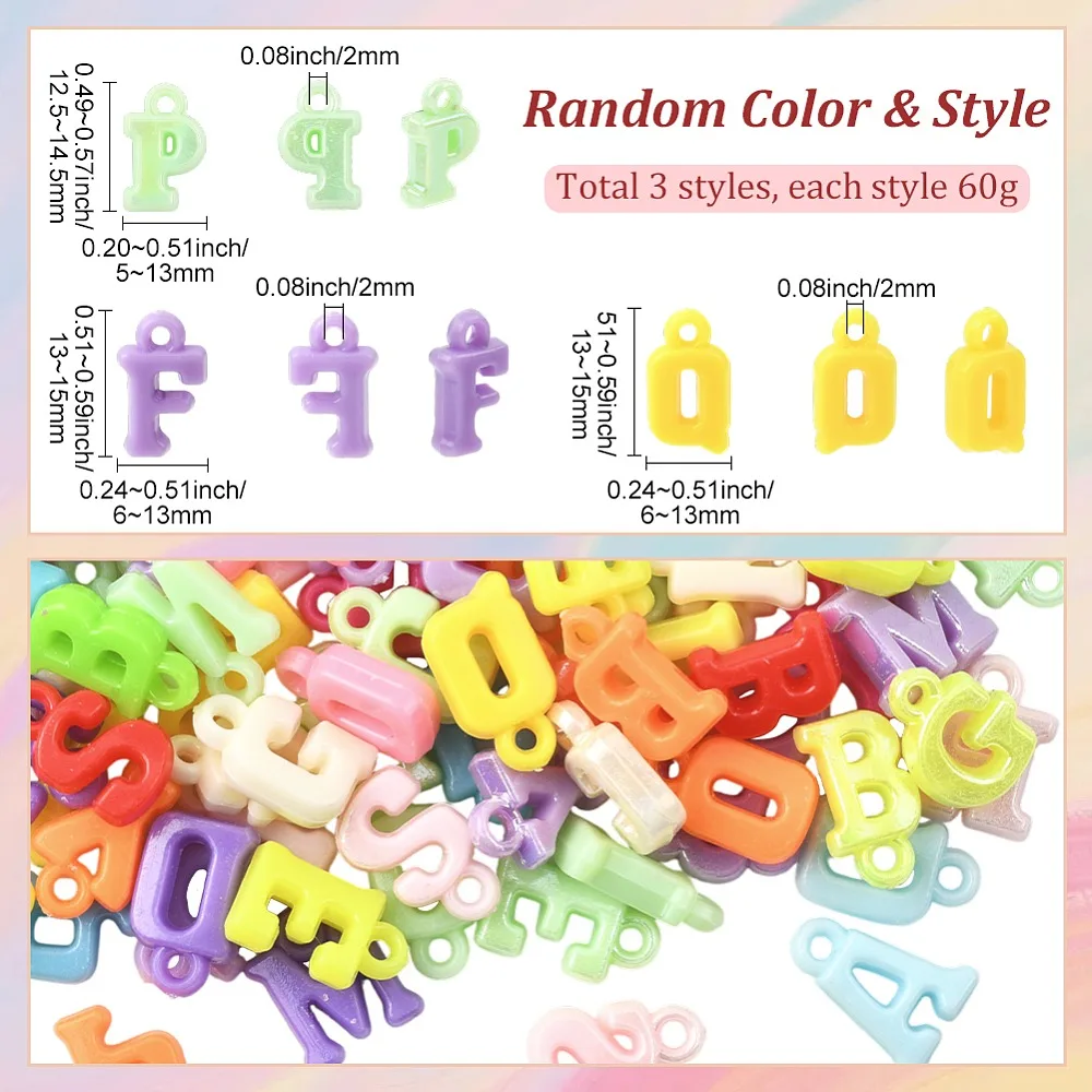 180G 3 Styles Opaque Acrylic Pendants Mixed Letters Mixed Color 12.5~15x5~13x3.5mm Hole: 2mm 60g/style
180G 3 Styles Opaque Acrylic Pendants Mixed Letters Mixed Color 12.5~15x5~13x3.5mm Hole: 2mm 60g/style