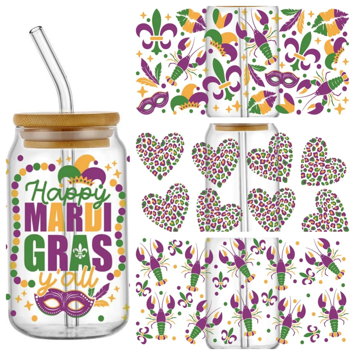 New Mardi Gras Lobs 16oz UV DTF Cup Wrap DIY Mug Phone Transfer Sticker, Carnival Waterproof Decal for Glass Cup
New Mardi Gras Lobs 16oz UV DTF Cup Wrap DIY Mug Phone Transfer Sticker, Carnival Waterproof Decal for Glass Cup 