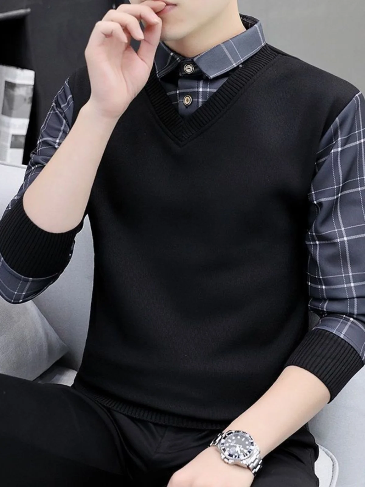 Мужская вязаная футболка с длинным рукавом и воротником, молодежная модная городская базовая кофта, трендовый свитер для осени и зимы
Мужская вязаная футболка с длинным рукавом и воротником, молодежная модная городская базовая кофта, трендовый свитер для осени и зимы