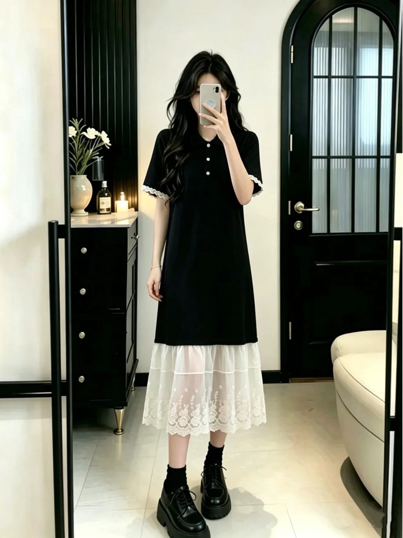 plus Size Loose Black Slimming Lace Patchwork Shirt Knee-Length over Summer Knitted Dress Casual Straight Tube Dress
plus Size Loose Black Slimming Lace Patchwork Shirt Knee-Length over Summer Knitted Dress Casual Straight Tube Dress