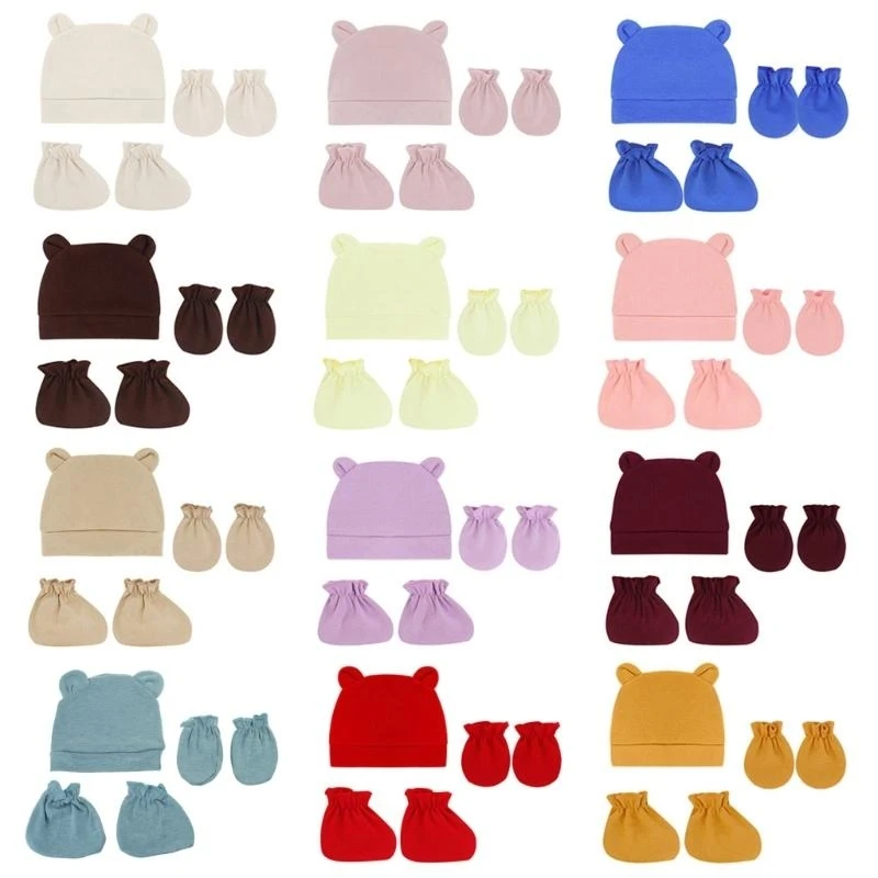 M76C 3 Pcs/Set Baby Anti Scratching Soft Cotton Gloves Hat Foot Cover Set Solid Color Spring Autumn Summer Ear
M76C 3 Pcs/Set Baby Anti Scratching Soft Cotton Gloves Hat Foot Cover Set Solid Color Spring Autumn Summer Ear