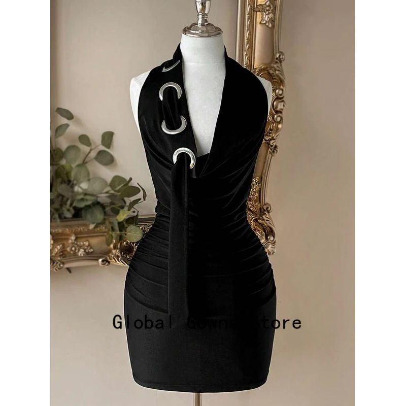 Fashionable Black Homecoming High Elasticity Knit Halter Plunging Neck Metal Grommet Lace-Up Mini Dress Weddings Customized
Fashionable Black Homecoming High Elasticity Knit Halter Plunging Neck Metal Grommet Lace-Up Mini Dress Weddings Customized