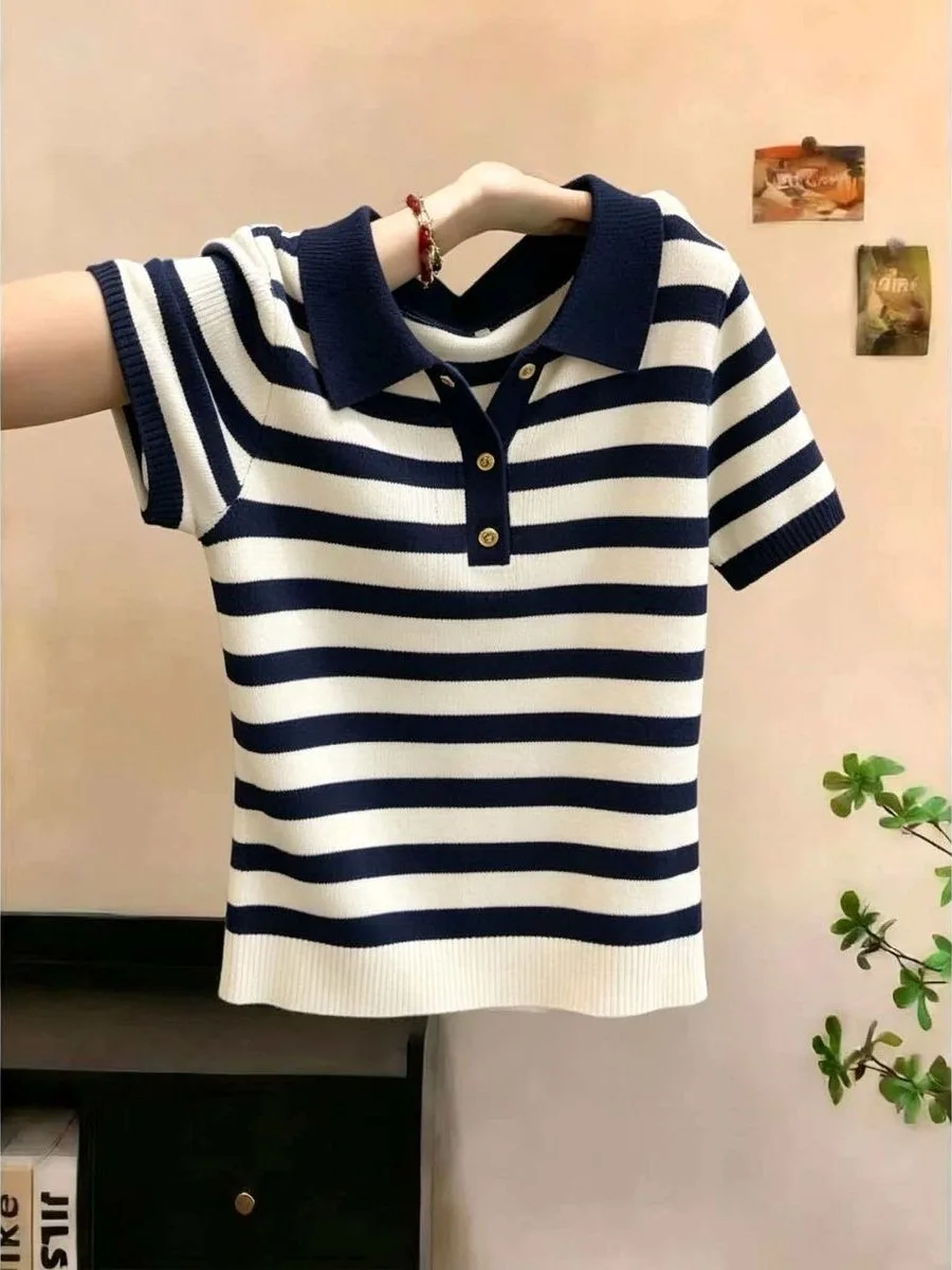 Casual Stripe Neck Short Sleeve Knitted Sweater Women Summer Thin Loose plus Size Top Breathable Comfortable Soft Fabric
Casual Stripe Neck Short Sleeve Knitted Sweater Women Summer Thin Loose plus Size Top Breathable Comfortable Soft Fabric