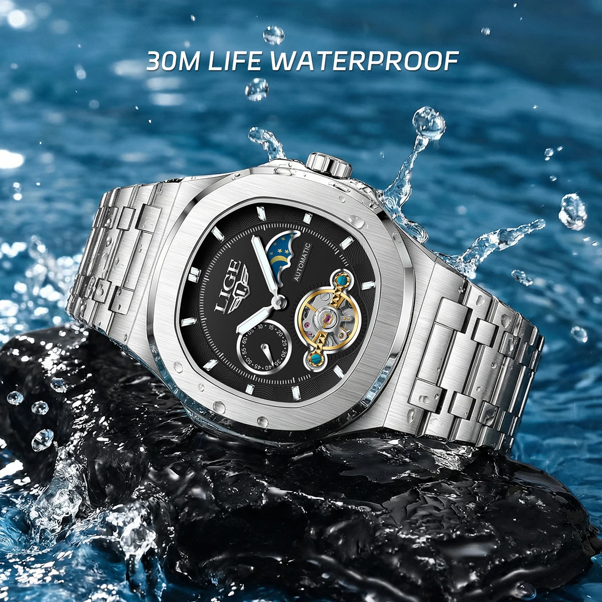LIGE Dual Seconds Tourbillon Watch 24 Hour Mechanical Watch Men Stainless Steel Authentic Watch Night Glow Waterproof Mens Watch
LIGE Dual Seconds Tourbillon Watch 24 Hour Mechanical Watch Men Stainless Steel Authentic Watch Night Glow Waterproof Mens Watch