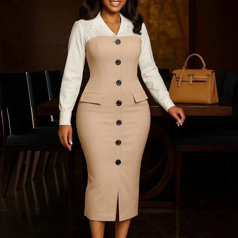 Women Single-breasted Long Sleeve Notched Neck Midi Dress 2026 Summer Africa OL Work Evening Sexy Party Dresses Vestidos
Women Single-breasted Long Sleeve Notched Neck Midi Dress 2026 Summer Africa OL Work Evening Sexy Party Dresses Vestidos