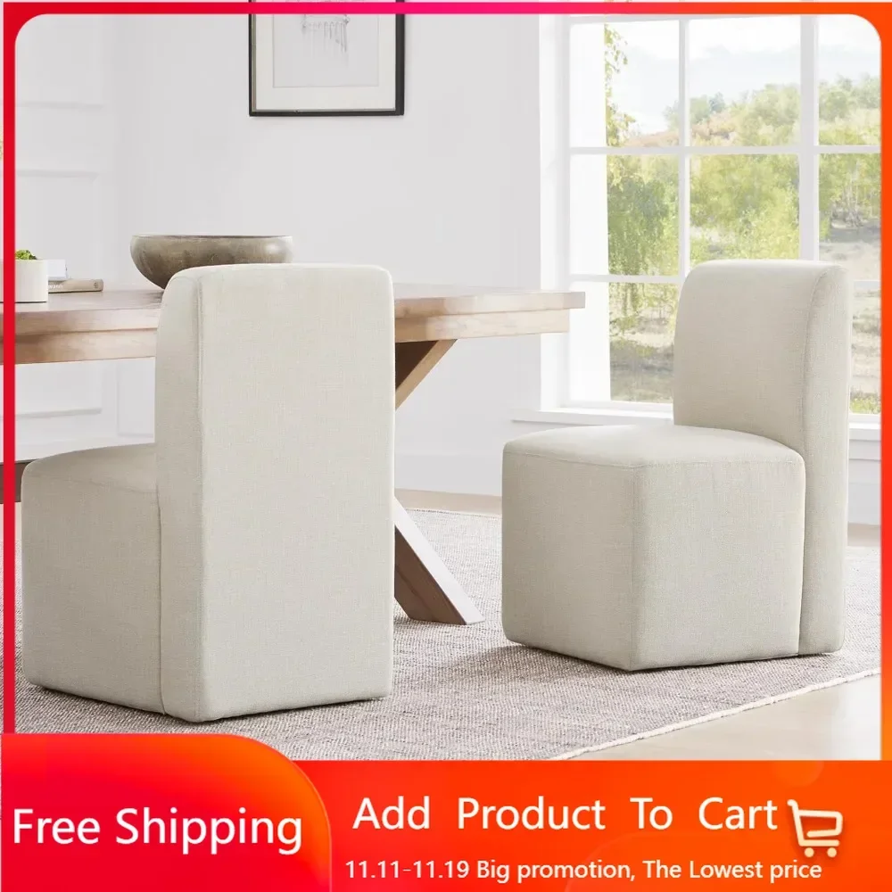 Dining Chairs with Casters Set of 2, FSC Certified Upholstered Armless Modern Rolling Dining Chairs with Rollers for Bedroom 
Dining Chairs with Casters Set of 2, FSC Certified Upholstered Armless Modern Rolling Dining Chairs with Rollers for Bedroom