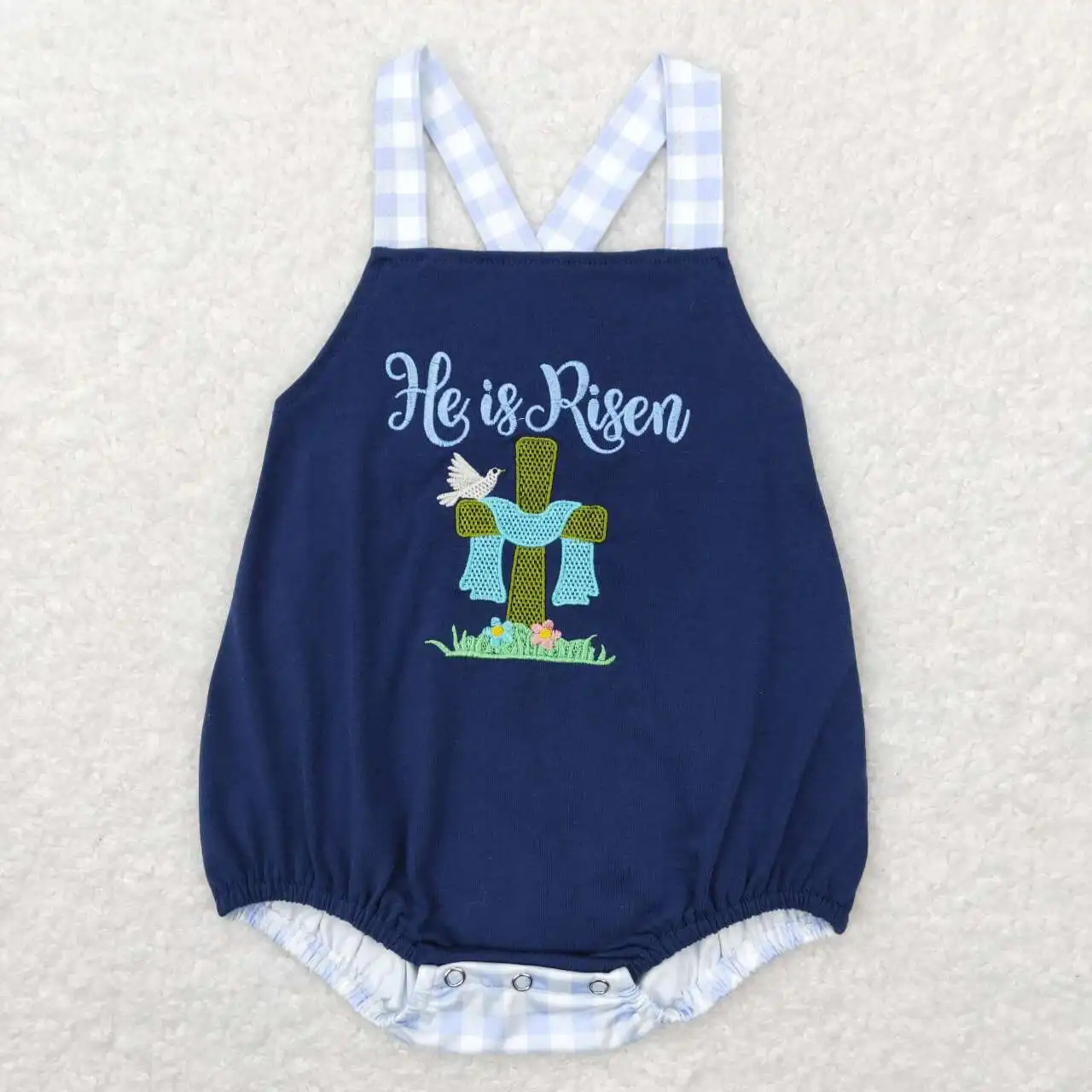 Wholesale hot sale baby kids clothes newborn toddler Embroidered cross navy blue blue and white checkered vest jumpsuit
Wholesale hot sale baby kids clothes newborn toddler Embroidered cross navy blue blue and white checkered vest jumpsuit