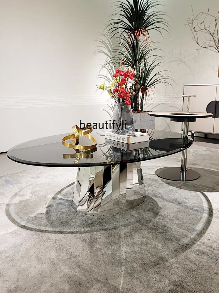 Oval stainless steel Italian minimalist living room high-grade tempered glass coffee table
Oval stainless steel Italian minimalist living room high-grade tempered glass coffee table