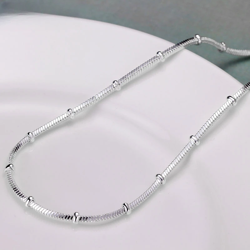 Silver Color 18/20 Inch 2mm Snake Chain Beads Necklace For Women Man Fashion Wedding Engagement Jewelry
Silver Color 18/20 Inch 2mm Snake Chain Beads Necklace For Women Man Fashion Wedding Engagement Jewelry