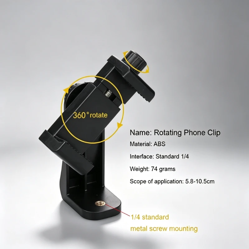 360 Degree Mobile Phone Clip for 1/4" Screw Hole Universal Cellphone Holder Desk Tripod Adapter for iPhone Samsung Huawei Xiaomi
360 Degree Mobile Phone Clip for 1/4" Screw Hole Universal Cellphone Holder Desk Tripod Adapter for iPhone Samsung Huawei Xiaomi