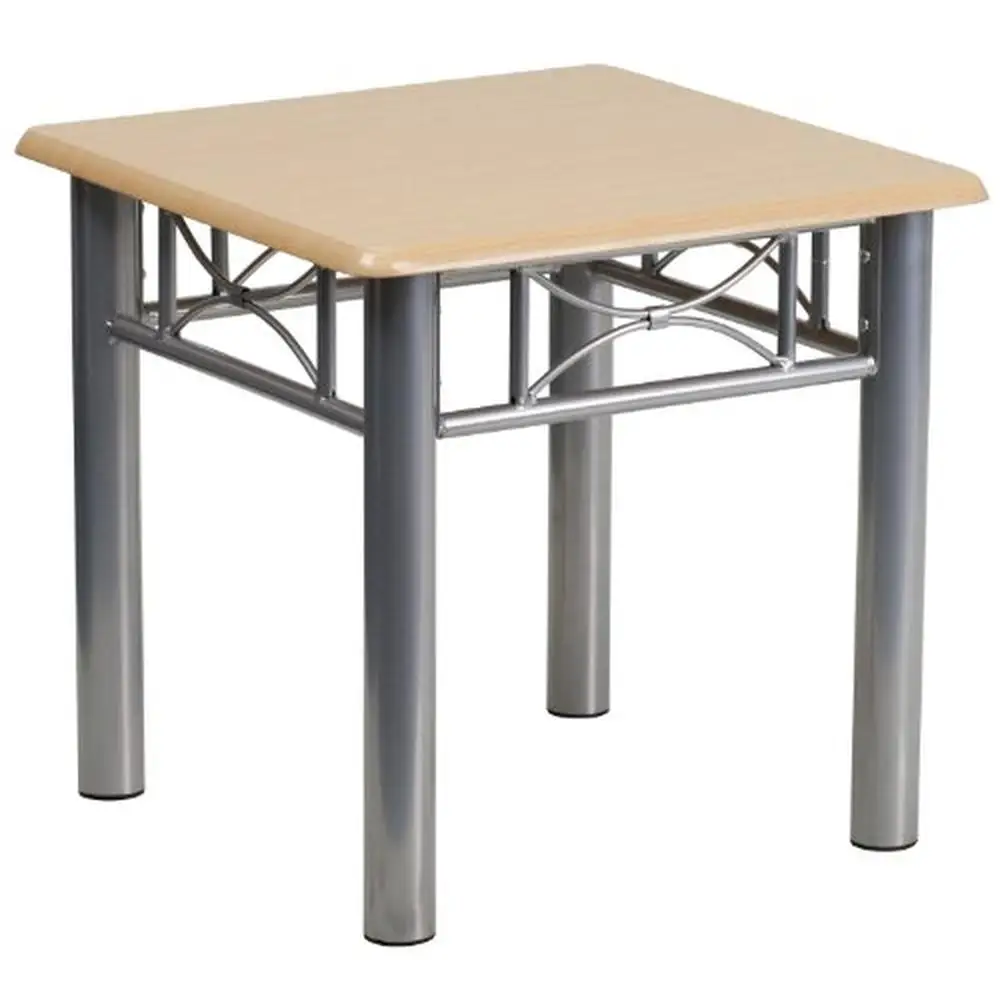 Natural Laminate End Table with Silver Steel Frame Modern Commercial/Residential Side Table Ornate Bracing 21x21x19.75" Size
Natural Laminate End Table with Silver Steel Frame Modern Commercial/Residential Side Table Ornate Bracing 21x21x19.75" Size