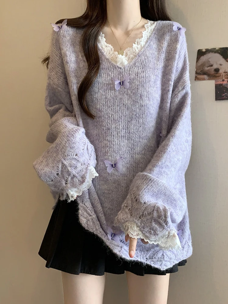 Ele Purple V-Ne Knitted Sweater Women's Loose Fit Autumn Winter plus Size Comfortable Lazy Sle Faionable Top
Ele Purple V-Ne Knitted Sweater Women's Loose Fit Autumn Winter plus Size Comfortable Lazy Sle Faionable Top