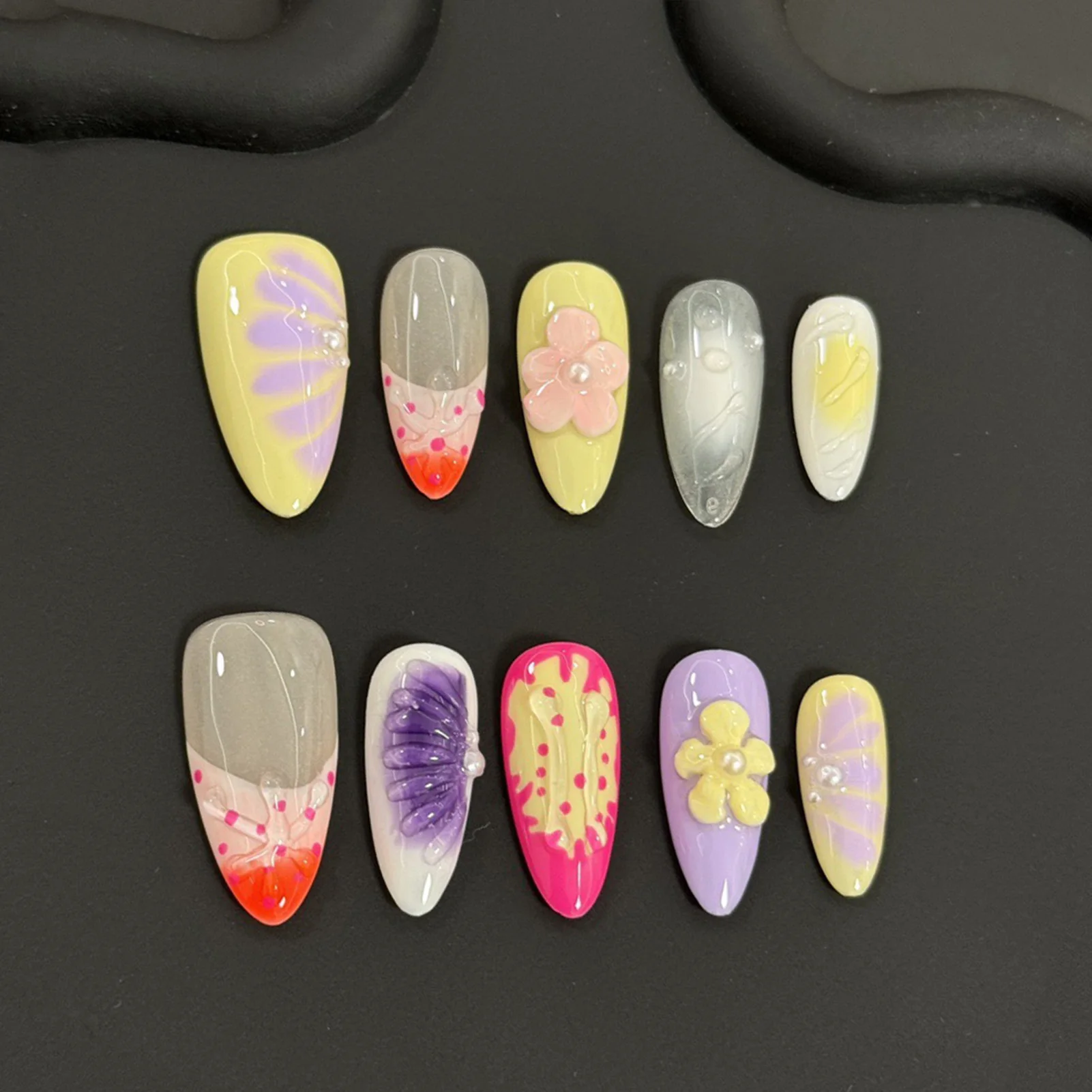 10Pcs Summer Handmade Press On Nails Dopamine Color Almond Fake Nails 3D Flower Designs Full Cover Stick-on False Nails Art
10Pcs Summer Handmade Press On Nails Dopamine Color Almond Fake Nails 3D Flower Designs Full Cover Stick-on False Nails Art