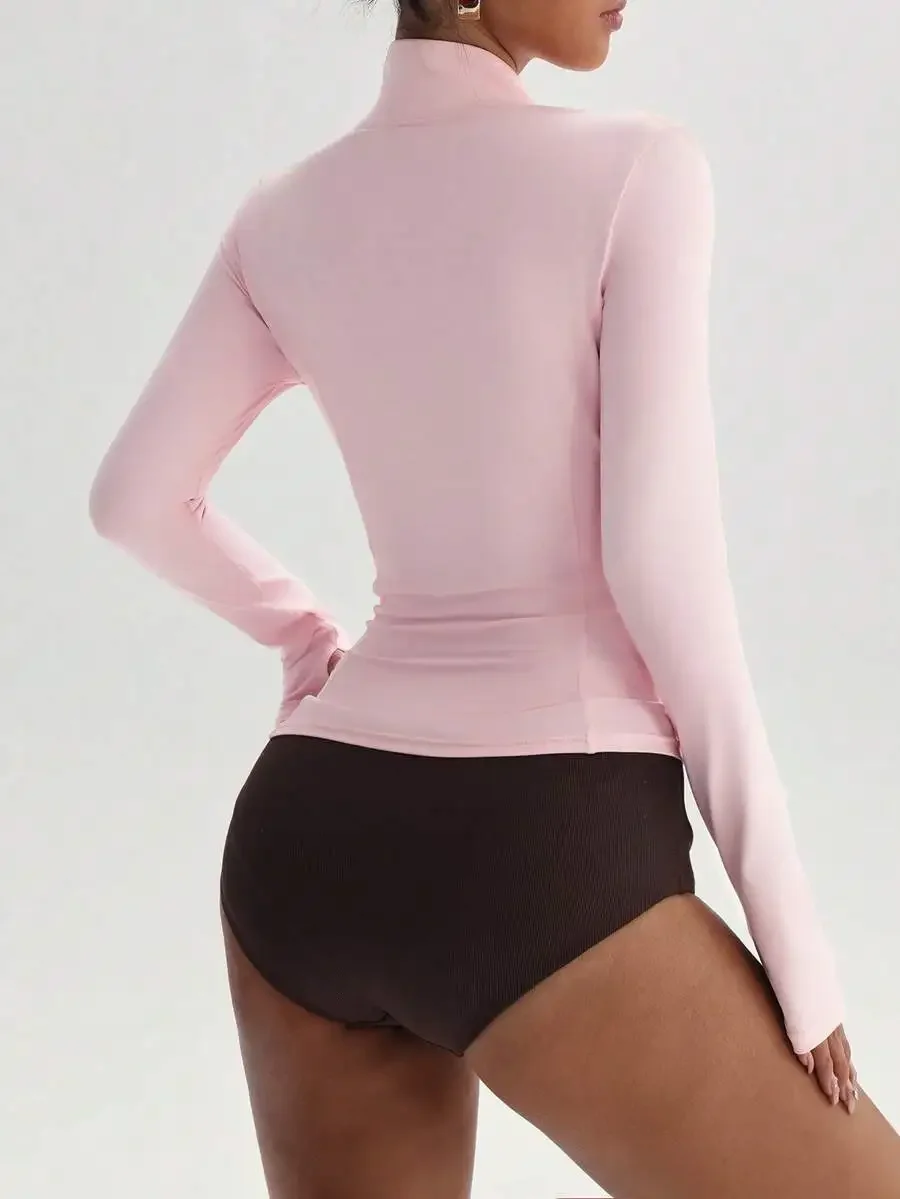 Womens Long Sleeve Stand Collar Workout Top Pink Tight Fit Gym Yoga Running Shirt
Womens Long Sleeve Stand Collar Workout Top Pink Tight Fit Gym Yoga Running Shirt