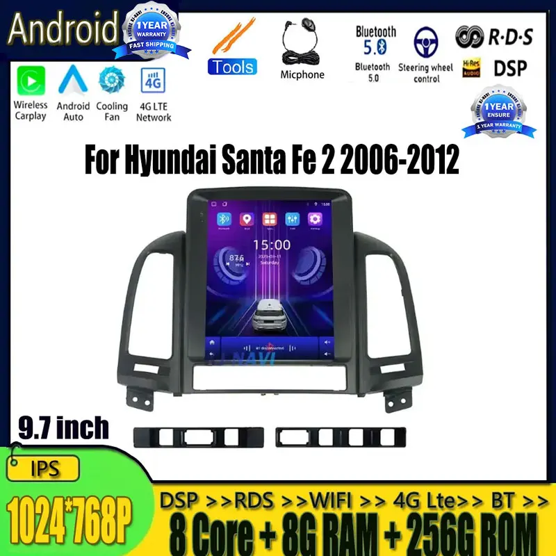 Navigation GPS Head Unit 9.7 inch For Hyundai Santa Fe 2 2006-2012 IPS 4G BT Android 14 Car Stereo Radio Multimedia Video Player
Navigation GPS Head Unit 9.7 inch For Hyundai Santa Fe 2 2006-2012 IPS 4G BT Android 14 Car Stereo Radio Multimedia Video Player
