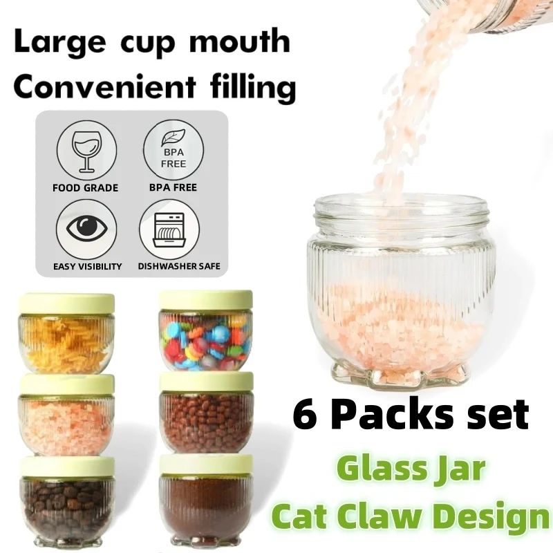6 шт., многофункциональные стеклянные банки, герметичная стеклянная бутылка с кошачьими крапанами, влагостойкая подставка, банка для хранения, кухонные аксессуары
6 шт., многофункциональные стеклянные банки, герметичная стеклянная бутылка с кошачьими крапанами, влагостойкая подставка, банка для хранения, кухонные аксессуары