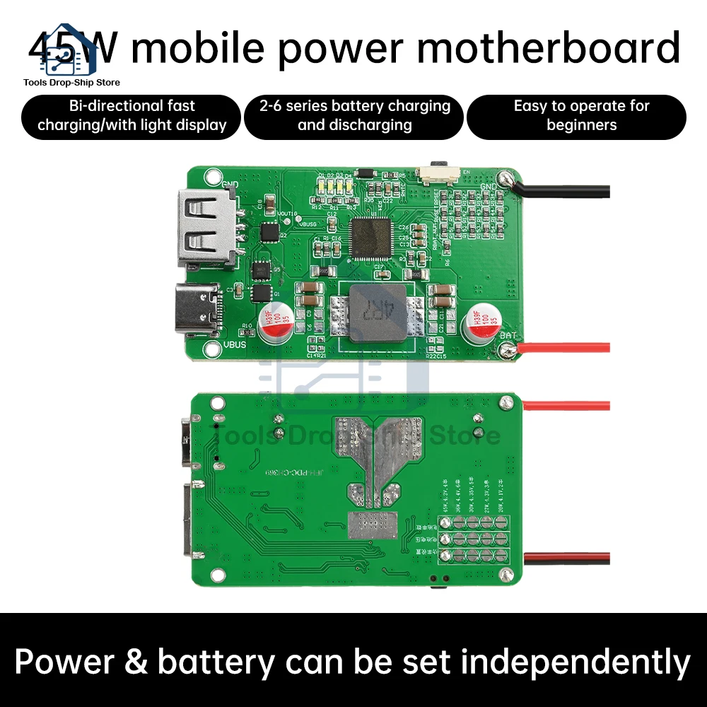 45W Fast Charging Mobile Power Module PD QC Full Protocol Bidirectional Charge DIY Power Bank 2-6S Lithium Battery Protection
45W Fast Charging Mobile Power Module PD QC Full Protocol Bidirectional Charge DIY Power Bank 2-6S Lithium Battery Protection