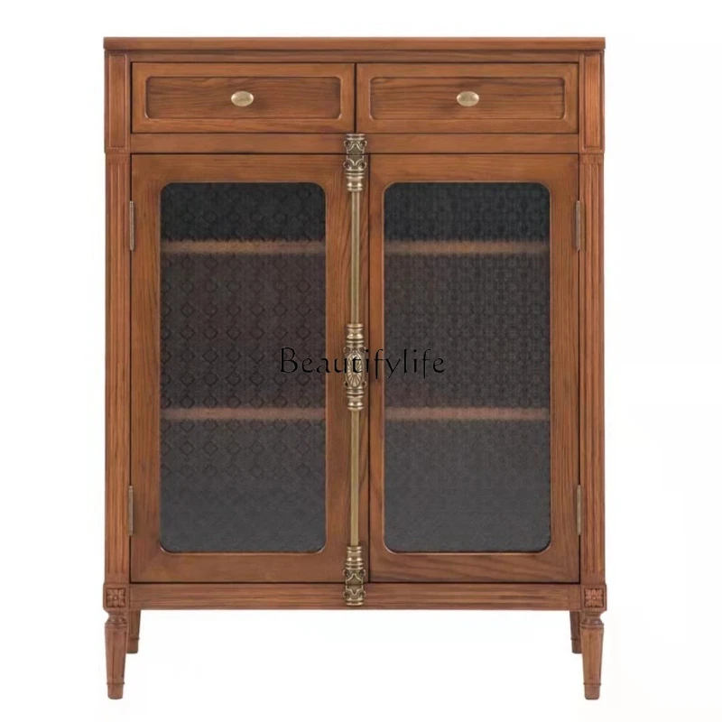 American solid wood retro light luxury dining side cabinet storage double door three door log storage cabinet against the wall
American solid wood retro light luxury dining side cabinet storage double door three door log storage cabinet against the wall
