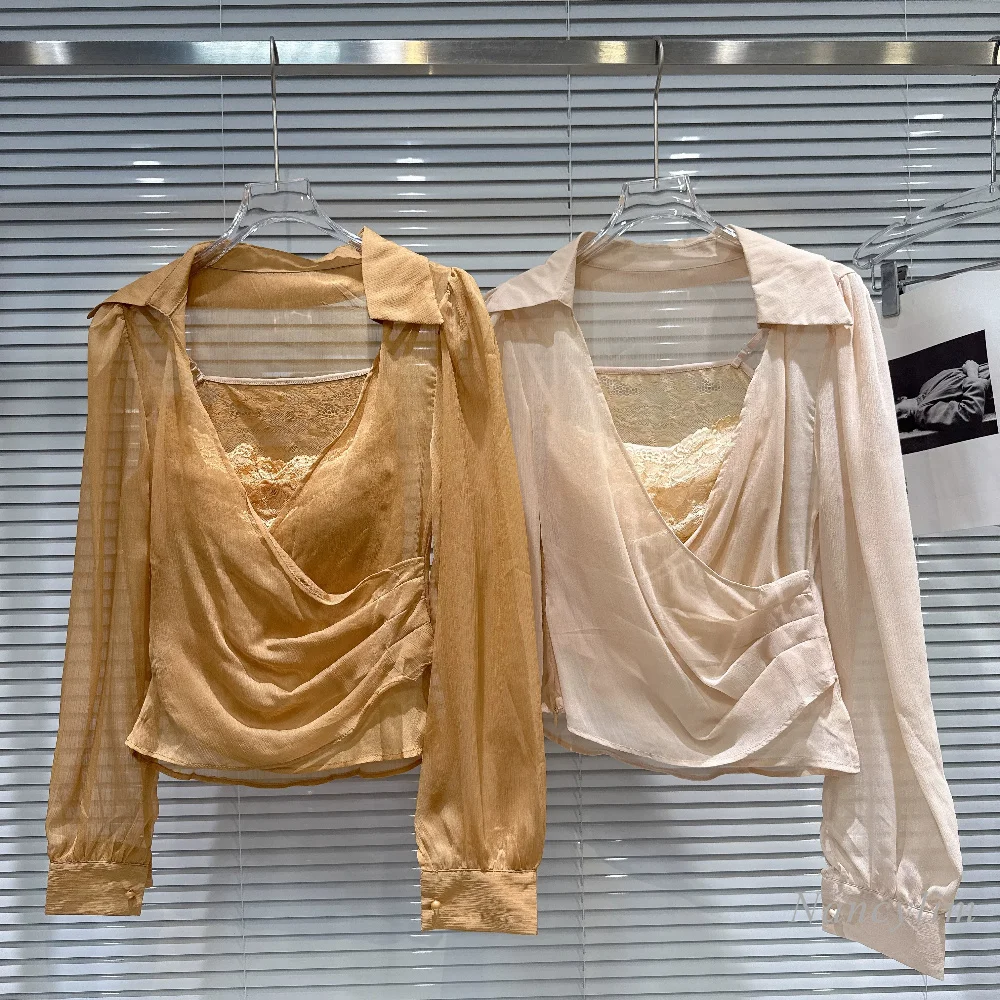2026 Summer New Arrival: Chic and Elegant Collared Chiffon Sun Protection Blouse with Lace Trim and Spaghetti Straps for Women
2026 Summer New Arrival: Chic and Elegant Collared Chiffon Sun Protection Blouse with Lace Trim and Spaghetti Straps for Women