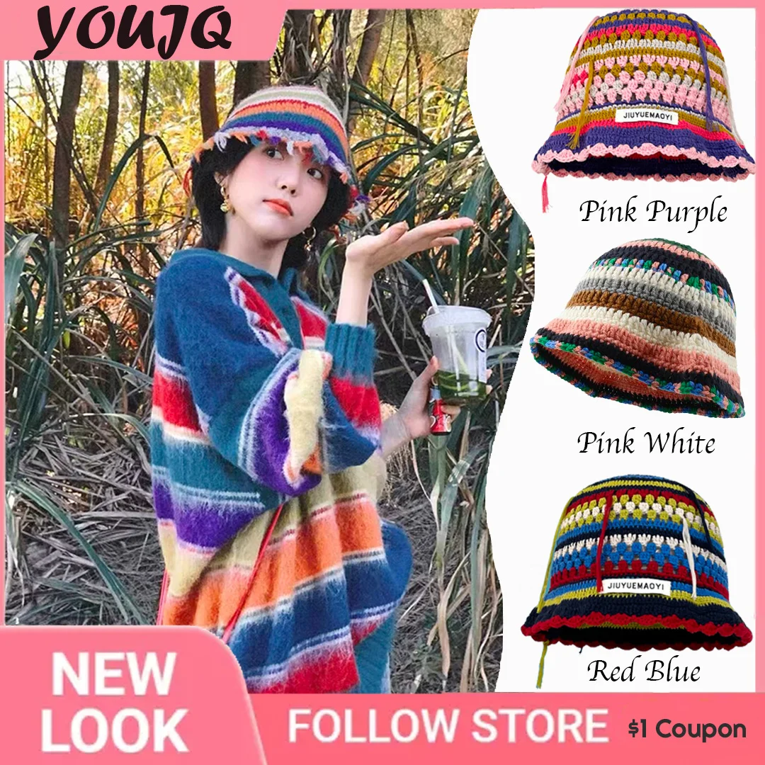 Y2K Korean Designer Crocheted Fring Rainbow Striped Knitted Skull Hats for Women Collision Colour Outdoor Warm Basin Caps Gorro
Y2K Korean Designer Crocheted Fring Rainbow Striped Knitted Skull Hats for Women Collision Colour Outdoor Warm Basin Caps Gorro