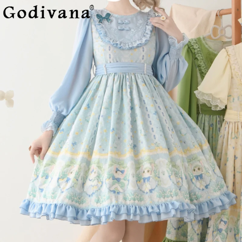 Spring Summer Elegant Lolita Print Embroidered Cute Crew Neck Dress Sweet Girl High Waist A-line Age Reduction Ruffles Dresses
Spring Summer Elegant Lolita Print Embroidered Cute Crew Neck Dress Sweet Girl High Waist A-line Age Reduction Ruffles Dresses