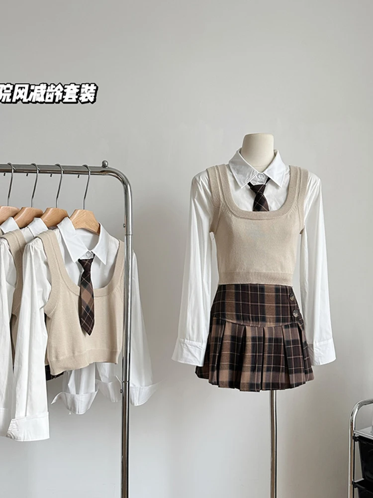 Preppy Style Fashion Outfits 3 Piece Set Basic Shirts+Knit Crochet Top Sleeveless+High Waist Plaid Skirt Retro 2000s Aesthetic
Preppy Style Fashion Outfits 3 Piece Set Basic Shirts+Knit Crochet Top Sleeveless+High Waist Plaid Skirt Retro 2000s Aesthetic