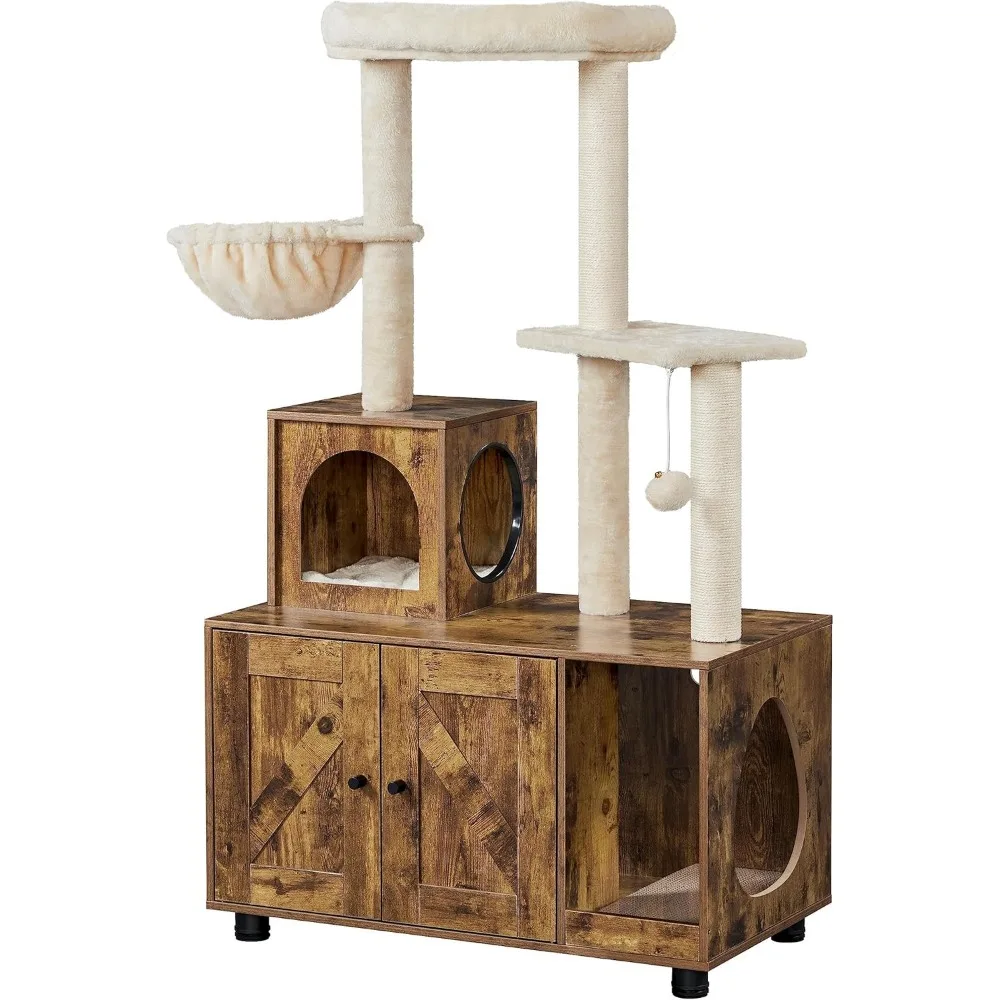 Litter Box Enclosure with Cat Tree, All-in-one Indoor Kitten House w/Scratching Posts, Wooden Cat Litter Box Furniture w/Condo,
Litter Box Enclosure with Cat Tree, All-in-one Indoor Kitten House w/Scratching Posts, Wooden Cat Litter Box Furniture w/Condo,