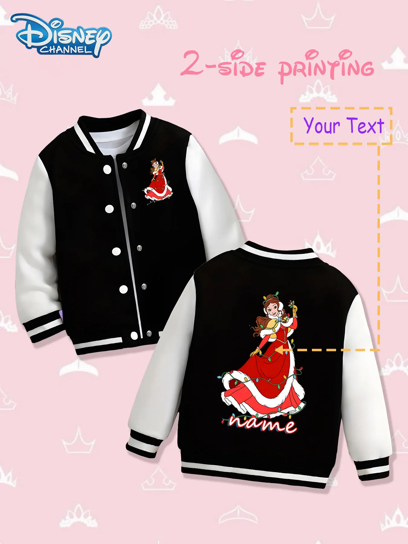 MINISO Disney Belle Christmas Girls Baseball Jacket - Double-sided holiday print, warm and elegant in autumn and winter, suitabl
MINISO Disney Belle Christmas Girls Baseball Jacket - Double-sided holiday print, warm and elegant in autumn and winter, suitabl