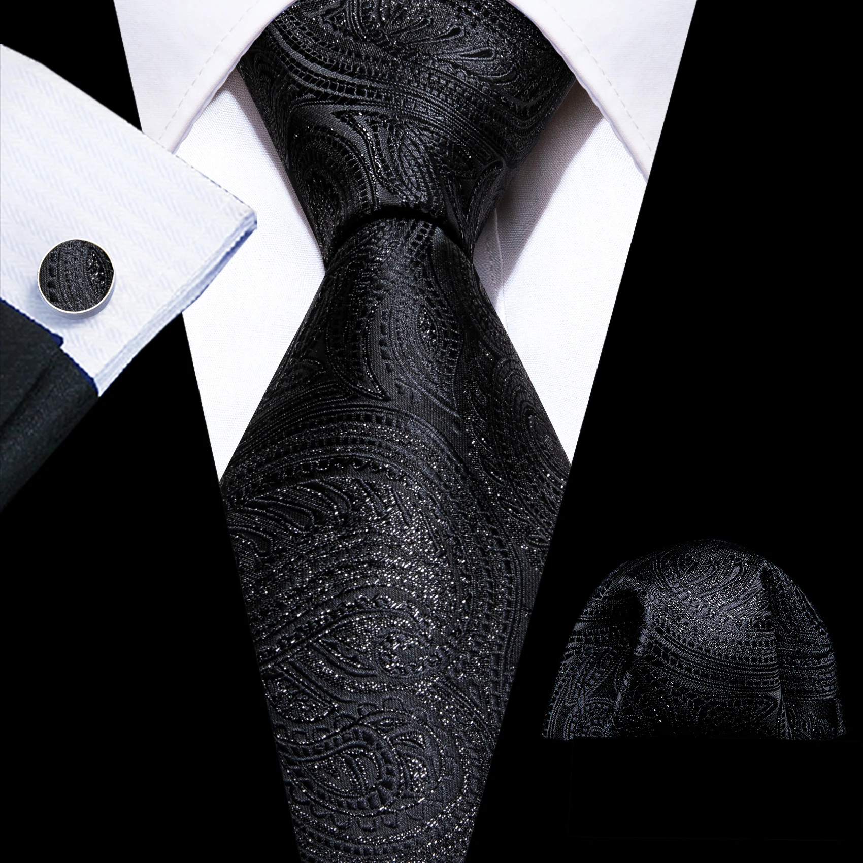 Men's Black Silk Tie with Handkerchief and Cufflinks Classic Tuxedo Business Party Green Floral Necktie for Man Wedding Party
Men's Black Silk Tie with Handkerchief and Cufflinks Classic Tuxedo Business Party Green Floral Necktie for Man Wedding Party