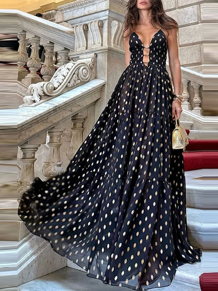 Elegant Print Dot Hollow Out Maxi Dresses Women Sexy Slim Off Shoulder Sleeveless Dress Female 2025 Chic Fashion Vacation Robes
Elegant Print Dot Hollow Out Maxi Dresses Women Sexy Slim Off Shoulder Sleeveless Dress Female 2025 Chic Fashion Vacation Robes