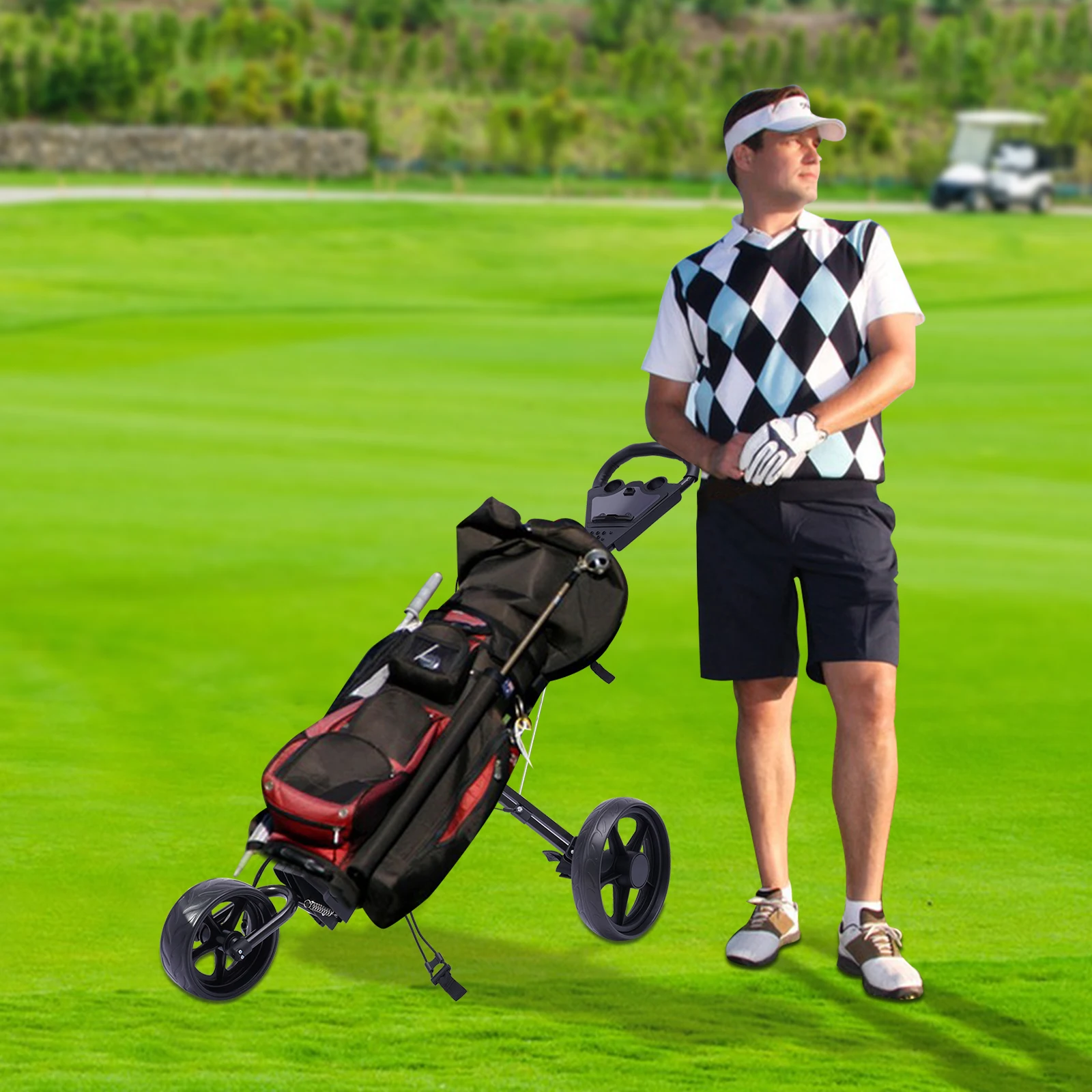 Lightweight Aluminum Golf Push Cart – 3-Wheel Folding Golf Trolley with Foot Brake, One-Second Open, Free Cup Holder Included
Lightweight Aluminum Golf Push Cart – 3-Wheel Folding Golf Trolley with Foot Brake, One-Second Open, Free Cup Holder Included