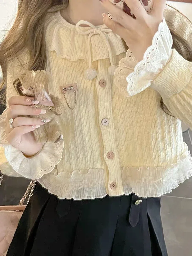 Japanese Knitted Kawaii Sweet Cardigan Women Lace O-neck France Vintage Cardigan Long Sleeve Casual Elegant Coat Autumn 2024 New
Japanese Knitted Kawaii Sweet Cardigan Women Lace O-neck France Vintage Cardigan Long Sleeve Casual Elegant Coat Autumn 2024 New
