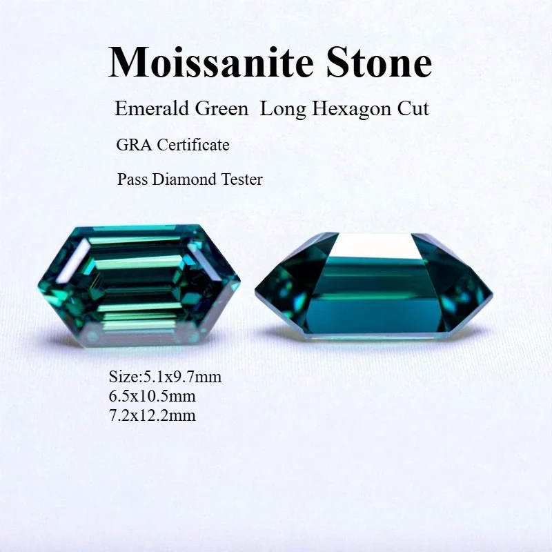 Green Emerald Color Wholesale Moissanite Stone Long Hexagon Cut Natural DIY Advanced Charms Jewelry Rings Earrings Making
Green Emerald Color Wholesale Moissanite Stone Long Hexagon Cut Natural DIY Advanced Charms Jewelry Rings Earrings Making