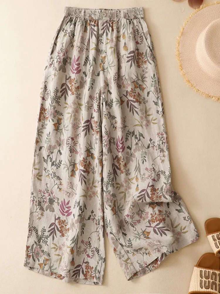 Retro Floral Print Wide Leg Pants Women's Summer Loose Elastic Waist Straight Leg Linen Casual Trousers Home Comfortable
Retro Floral Print Wide Leg Pants Women's Summer Loose Elastic Waist Straight Leg Linen Casual Trousers Home Comfortable
