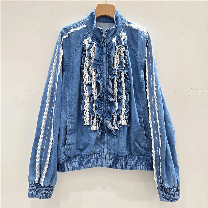 Jacket Women Washed Denim Coat Lace Patchwork Ruffles Stand Collar Vintage Jackets Female Streetwear Outerwear Spring 2026
Jacket Women Washed Denim Coat Lace Patchwork Ruffles Stand Collar Vintage Jackets Female Streetwear Outerwear Spring 2026