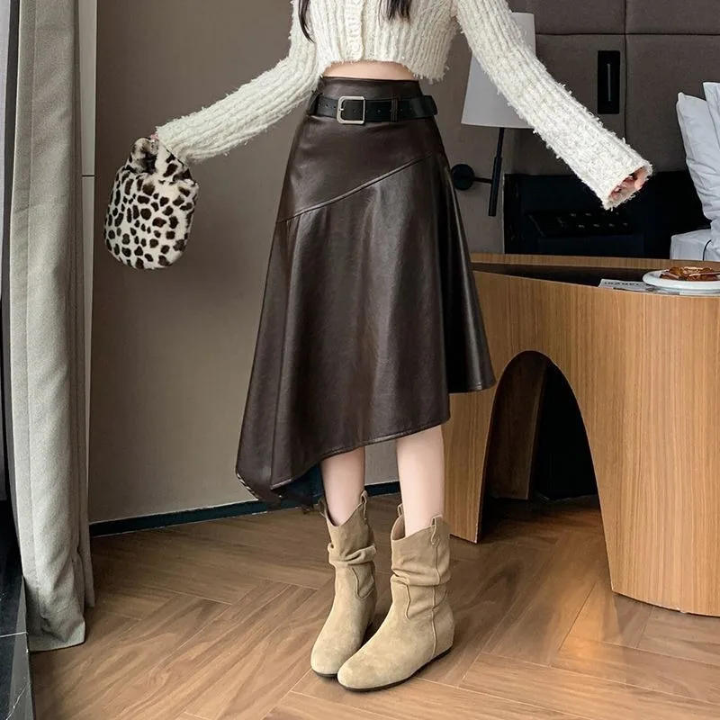 New Korean Irregular Pu Leather Skirt Women Autumn High End Elegant Slim Fold Split A-line Fashion Solid Color Casual Skirts
New Korean Irregular Pu Leather Skirt Women Autumn High End Elegant Slim Fold Split A-line Fashion Solid Color Casual Skirts