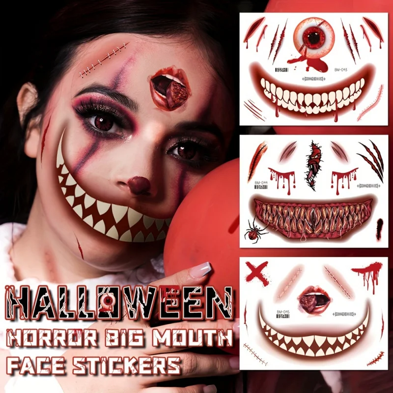 4 pcs Halloween Prank Makeup Temporary Tattoos Set, Scary Clown Horror Face Decals, Wound Scar Tattoo Stickers for Costume
4 pcs Halloween Prank Makeup Temporary Tattoos Set, Scary Clown Horror Face Decals, Wound Scar Tattoo Stickers for Costume