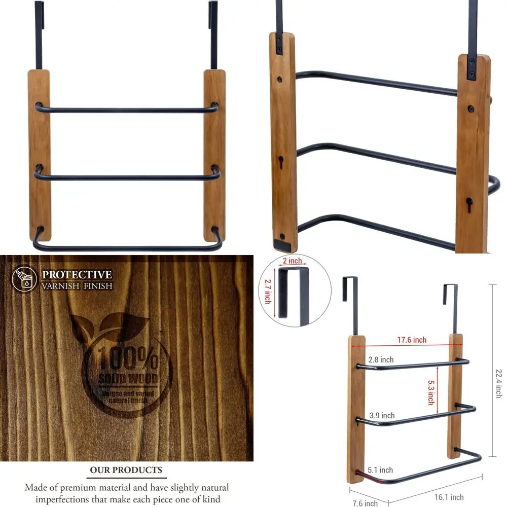 Space-Saving 3-Tier Rustic Wooden Door Towel Rack with Matte Black Metal Bar
Space-Saving 3-Tier Rustic Wooden Door Towel Rack with Matte Black Metal Bar