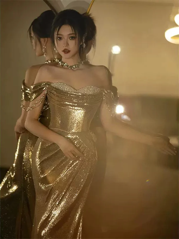 Gold Evening Gown Women's Sexy Strapl Long Dr Wedding Dr Fi Tail Skirt Small Train Formal Dr Sexy mid Waist
Gold Evening Gown Women's Sexy Strapl Long Dr Wedding Dr Fi Tail Skirt Small Train Formal Dr Sexy mid Waist
