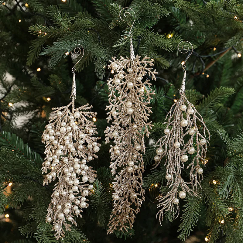Champagne Irregular Christmas Ornaments with Frosted Pearls & Cedar Leaf, Plastic Hanging Decor for Xmas Tree
Champagne Irregular Christmas Ornaments with Frosted Pearls & Cedar Leaf, Plastic Hanging Decor for Xmas Tree