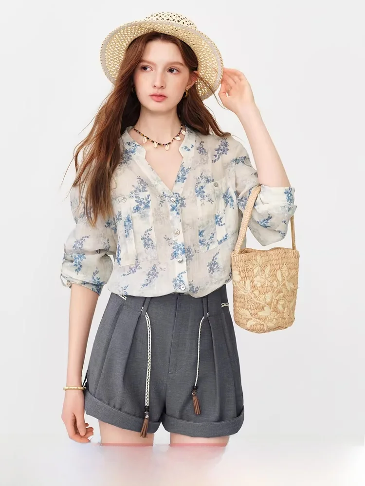 V-Neck Loose Casual Floral Long Sleeve Linen Shirt Women Summer New Style 2026 Vaness Blue Texture Shirt Country Style
V-Neck Loose Casual Floral Long Sleeve Linen Shirt Women Summer New Style 2026 Vaness Blue Texture Shirt Country Style