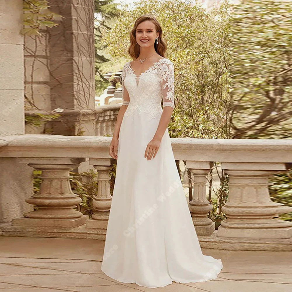 Elegant A-Line Wedding Dresses Delicate Lace Appliques Chiffon Bridal Gowns Princess Banquet Vestidos De Novias 2026 Customized
Elegant A-Line Wedding Dresses Delicate Lace Appliques Chiffon Bridal Gowns Princess Banquet Vestidos De Novias 2026 Customized
