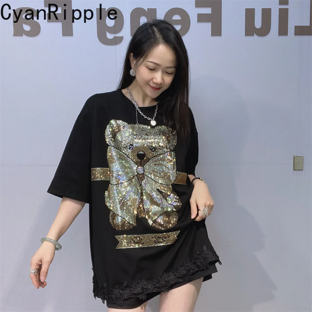 All-match New Spring Summer Women Short Sleeve T-shirt Cartoon Hot Diamonds Oversize Pullover Top Round Neck Casual White Tees
All-match New Spring Summer Women Short Sleeve T-shirt Cartoon Hot Diamonds Oversize Pullover Top Round Neck Casual White Tees