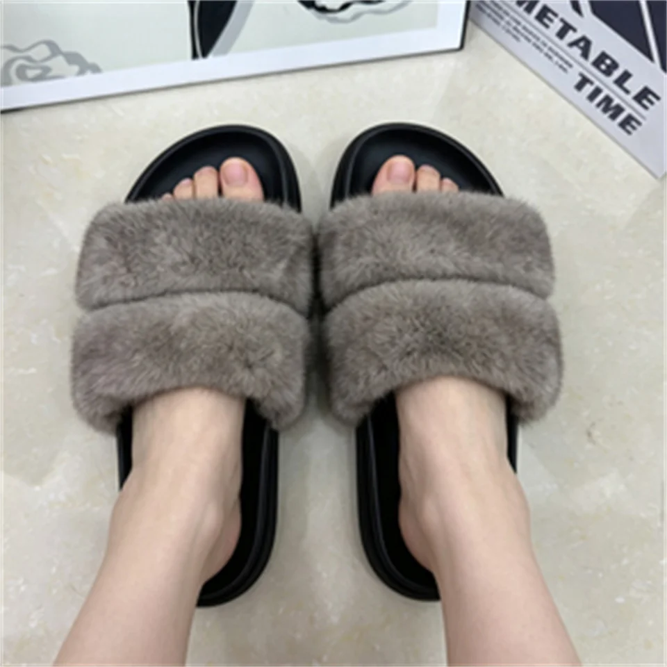 Women's Flat Sandals Summer Fashion Mink Fur Slippers Plush Toe Open-Toe Design Suitable For Everyday Women Wear Flat Slippers
Women's Flat Sandals Summer Fashion Mink Fur Slippers Plush Toe Open-Toe Design Suitable For Everyday Women Wear Flat Slippers