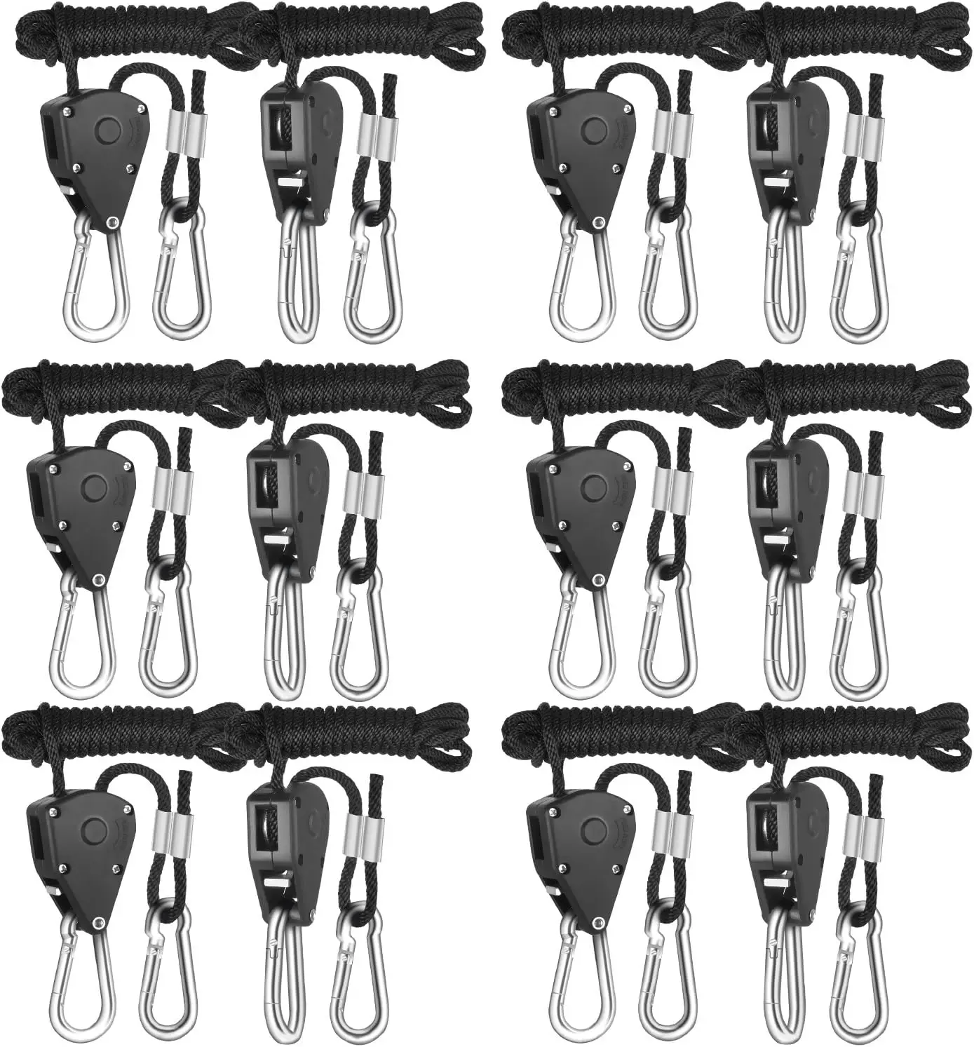 6-Pack Heavy Duty Adjustable Rope Hangers, 8-Feet Long, 150lbs Capacity with Metal Gears
6-Pack Heavy Duty Adjustable Rope Hangers, 8-Feet Long, 150lbs Capacity with Metal Gears