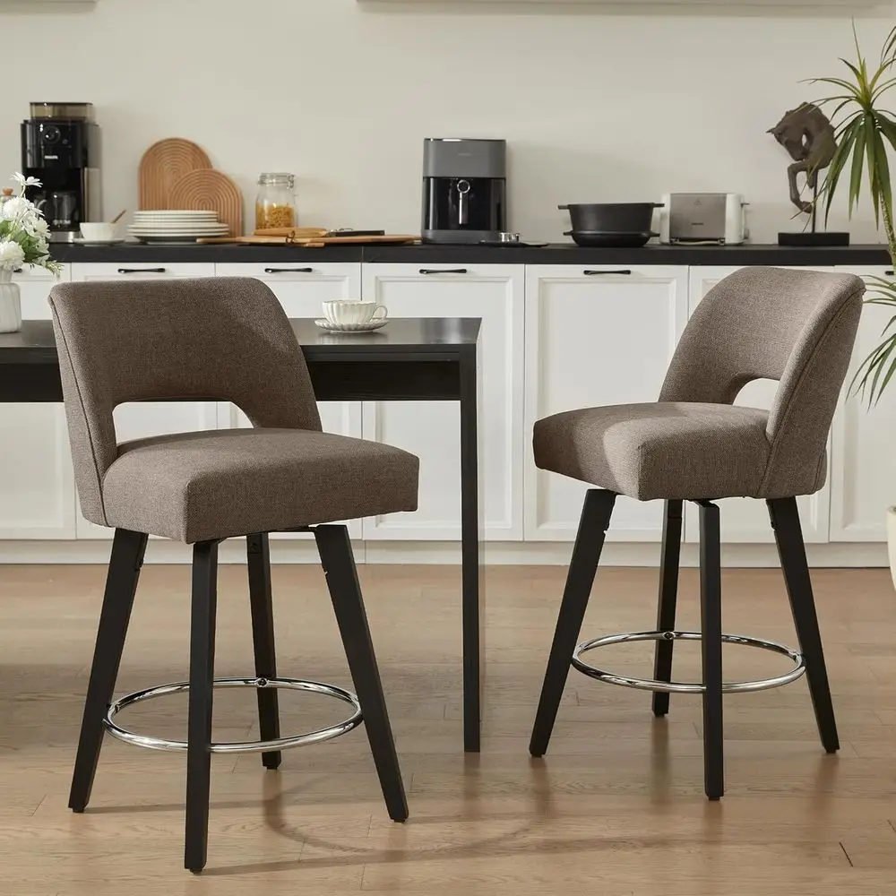 Set of 2 Upholstered Swivel Counter Height Bar Stools with Rubberwood Legs, Brown
Set of 2 Upholstered Swivel Counter Height Bar Stools with Rubberwood Legs, Brown