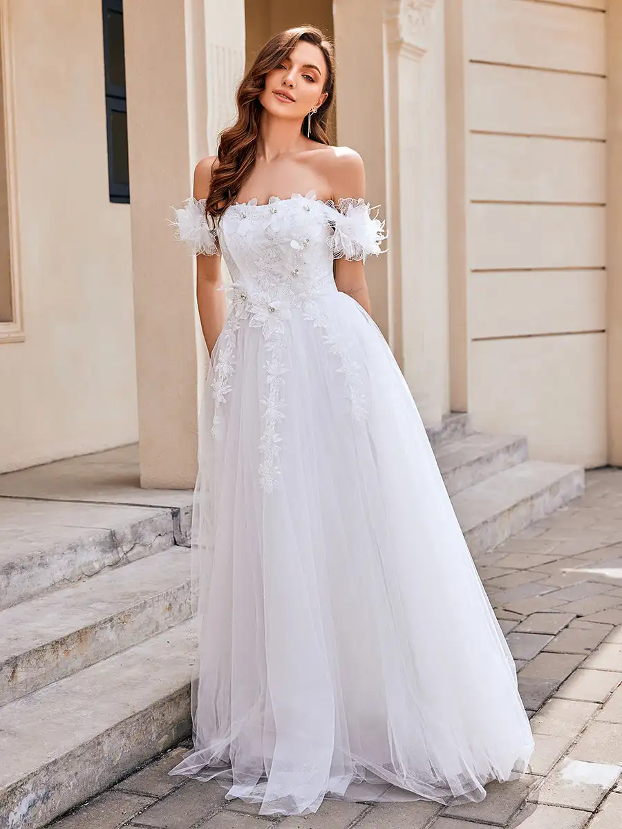 BAZIIINGAAA Off Shoulder Short Sleeves A-Line Floor-Length Wedding Dress with Embroidery
BAZIIINGAAA Off Shoulder Short Sleeves A-Line Floor-Length Wedding Dress with Embroidery