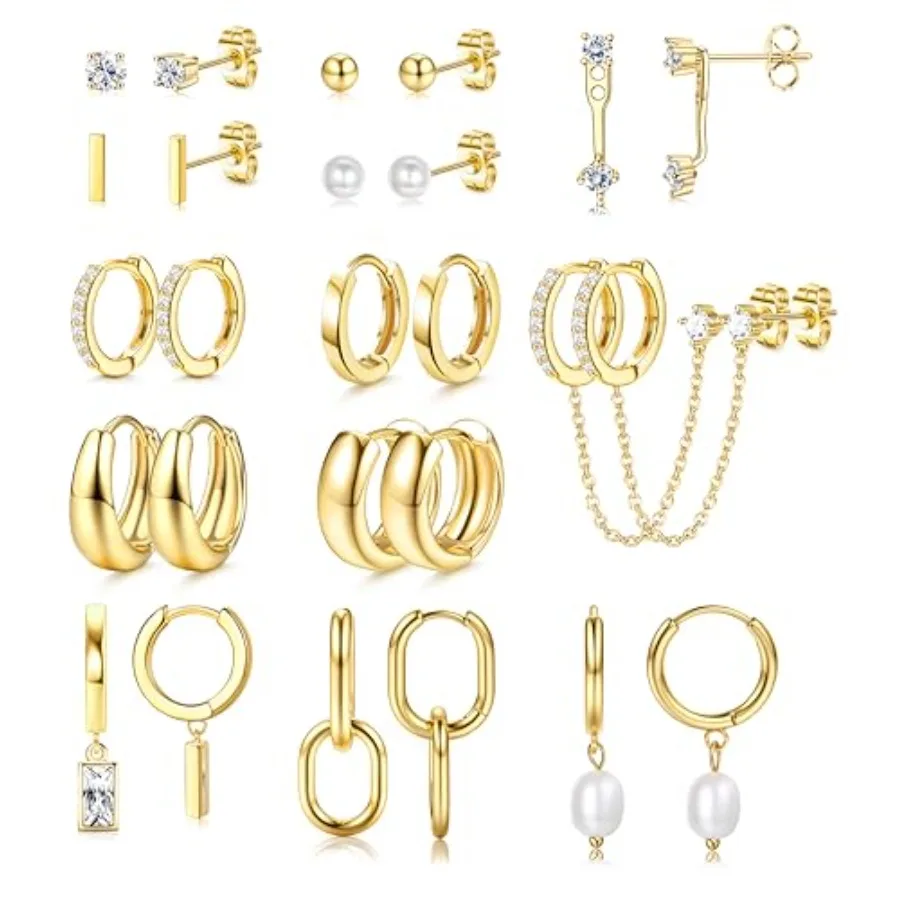 13 Pairs Small Stud Hoop Earrings Set for Women Hypoallergenic Gold Plated Huggie Hoops Pearl Dainty Lightweight Earrings for G
13 Pairs Small Stud Hoop Earrings Set for Women Hypoallergenic Gold Plated Huggie Hoops Pearl Dainty Lightweight Earrings for G