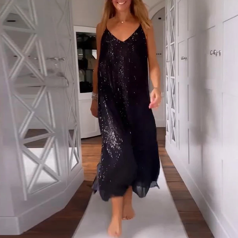 New Spring Sparkling Sequin Suspender Long Dress Women Sexy V Neck Side Slit Party Dress Summer Sleeveless Loose Boho Maxi Dress
New Spring Sparkling Sequin Suspender Long Dress Women Sexy V Neck Side Slit Party Dress Summer Sleeveless Loose Boho Maxi Dress
